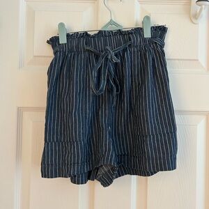Elastic Waist Blue and White Shorts
